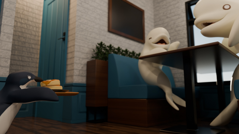 店長、パンケーキをサーブする