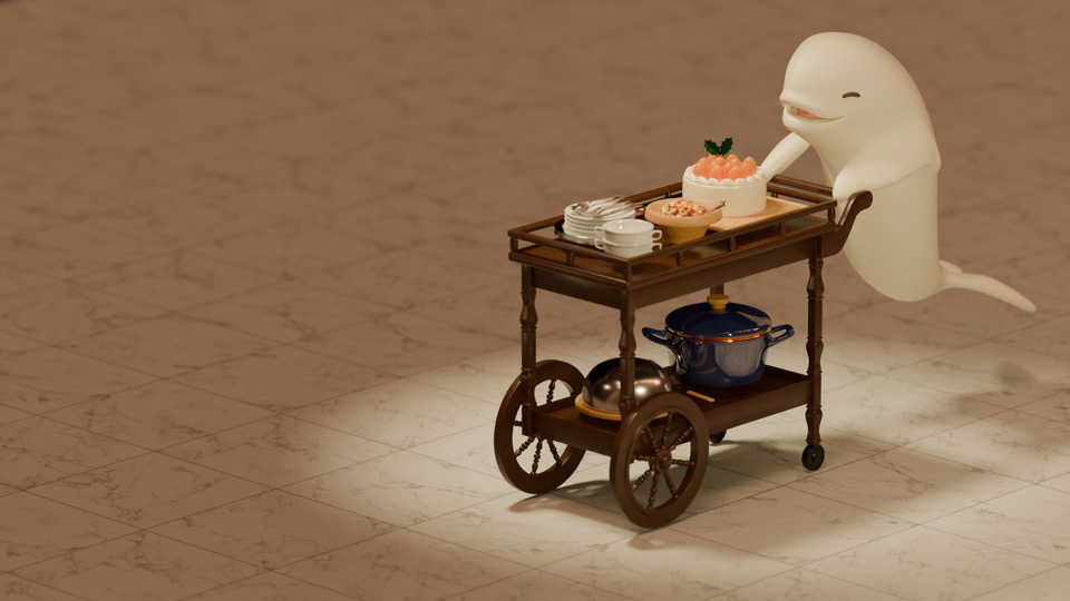 うきうきとクリスマスパーティの準備をするチロ