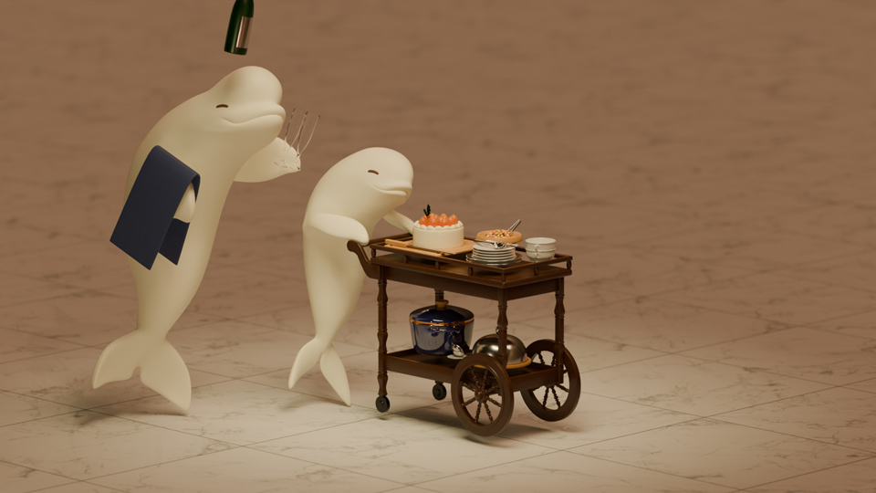 るんるんでクリスマスパーティの準備をするチロと師兄