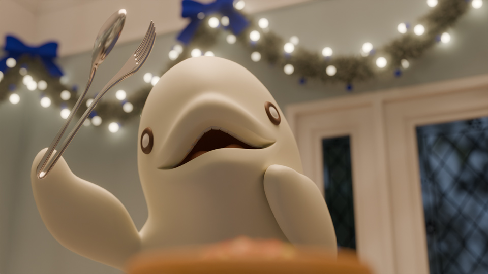 サラダを威嚇するチロ（クリスマスアニメ抜粋）